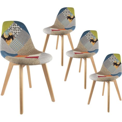 PATCHWORK - Lot de 4 Chaises Scandinaves Multicolore (1/4)