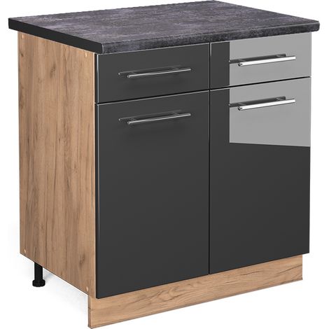 Mobiletto base per cucina Fame-Line, Antracite lucido, 80 cm , PL Antracite, Vicco (1/5)