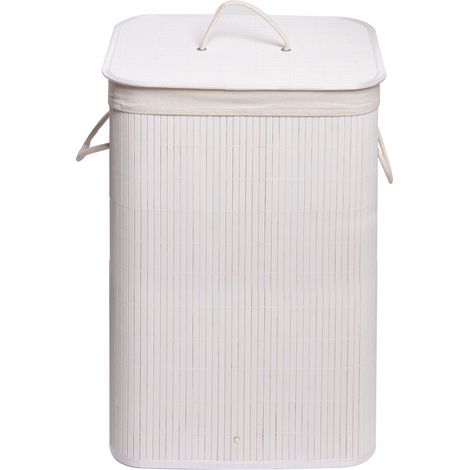 Cesta portabiancheria bianca bucato bambù rettangolare mod. Balù