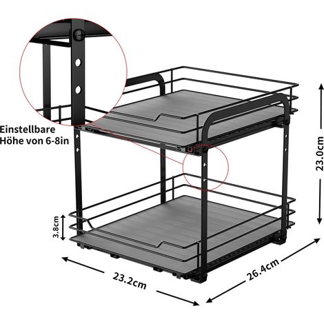 Küchenaufbewahrung und -organisation, 2-stufige Küchenschublade, höhenverstellbare Küchengewürzaufbewahrung, Küchenschrankaufbewahrung, T26,4 x B23,2 x H23 cm