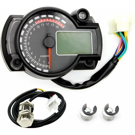 Contagiri elettronico LCD per moto Contatore digitale universale Tachimetro per moto (con sensore di velocità) (Nero, con sensore di velocità) (1/5)