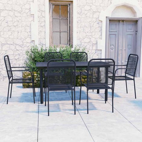 Salon de jardin repas 7 pièces en acier et verre noir, table et 6 chaises - PANGIVO (1/5)