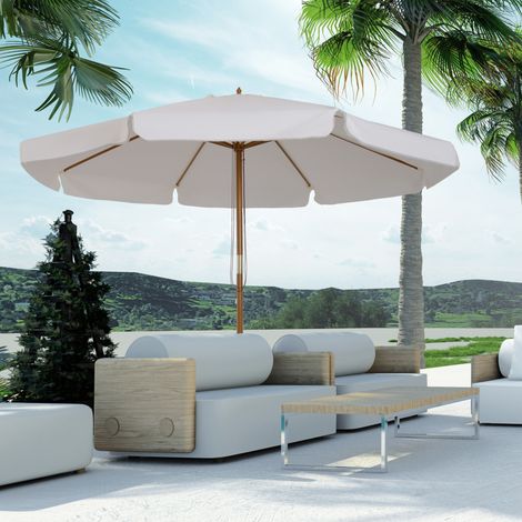 Doppelschirm für den Garten, aus Bambusholz und Polyester, Ø 325 x 250 cm, Creme