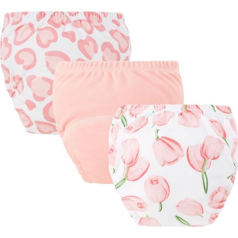 Training Pants for Girls and Boys, Pack of 3 Reusable Training Pants, Printed Washable Diapers for Children 1 to 6 Years Old (Tulips, M) (1/5)