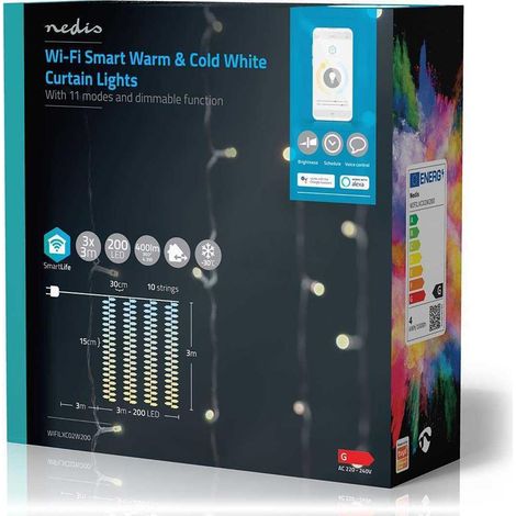 Cortina Wi-Fi transparente Nedis 200 LED 3x3 m