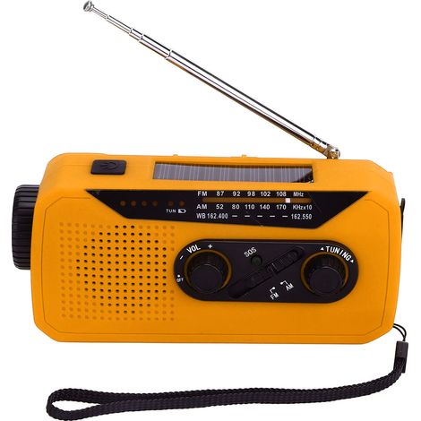 Radio portable solaire d'urgence avec lampe torche LED, batterie 2000 mAh, idéale pour le camping et la randonnée (orange, type UE). (1/5)