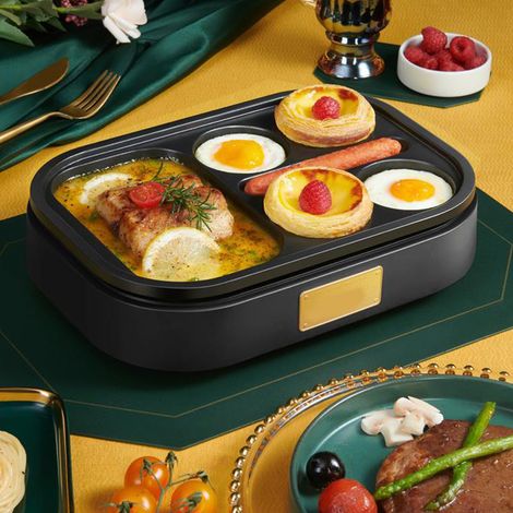 Oran Sechs-Loch-Frühstückspfanne mit Antihaftbeschichtung zum Braten von Eiern und Hamburgern, Crêpe-Pfanne, kleine Sechs-Loch-Eierpfanne, Knight Black (1/5)
