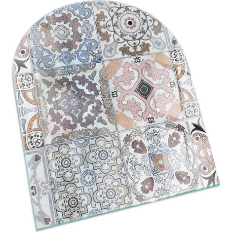 Décorative Plaque Rectangulaire avec impression en verre trempé pour cheminée indépendante de sol Motifs mosaïques sur carreaux 80x70 cm