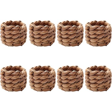 ronds de serviette rustiques en paille tissée à l'eau, ronds de serviette en paille tressée à la main, boucles de serviette naturelles style ferme (1/5)