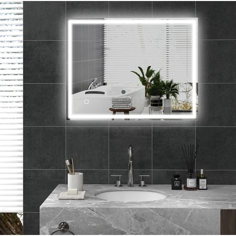 Miroir de salle de bain LED 90 x 70 cm avec fonction mémoire et anti-buée OKMYHOME (1/5)