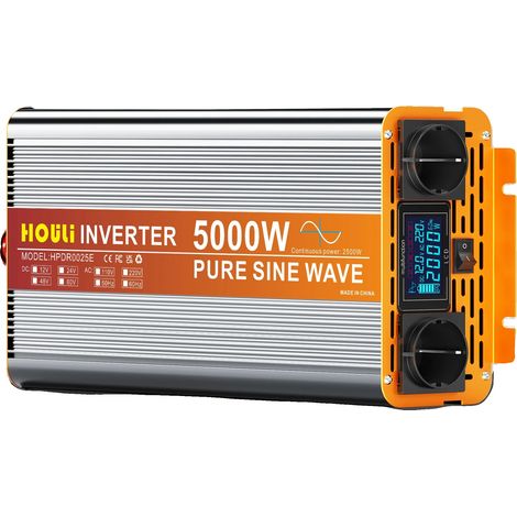 Onduleur à onde sinusoïdale pure, doubles prises CA, port de charge USB, Puissance de crête 6000w, Europe, 12V, 230V (1/2)