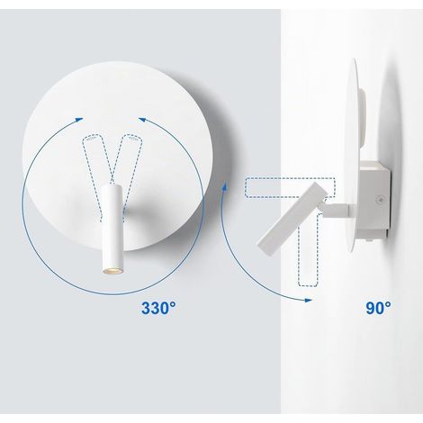 Applique Chambre Murale interieur blanche avec interrupteur et lampe de chevet lecture LED 5W+3W (1/5)