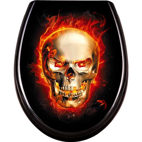 Abattant de toilettes UISEBRT avec mécanisme de fermeture amortie - Motif crâne et flammes (1/5)