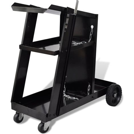 Carro de soldadura negro con 3 estantes organizador de taller vidaXL