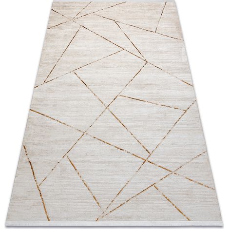 Tappeto moderno DUKE 51557 panna / oro - Geometrico strutturata, molto morbida, frange beige 280x370 cm