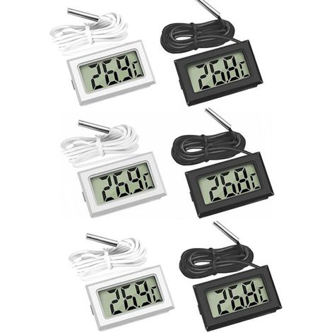 Mini-LCD-Digitalthermometer mit Temperaturfühler – 3 schwarze und 3 weiße