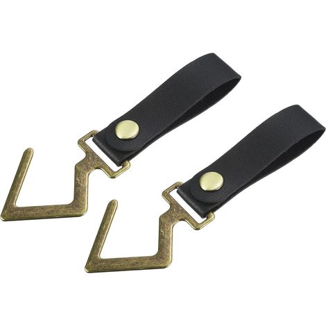 2 Pack PU Leder S Regal Haken pour Camping Aufhänger Metall Außenzubehör Noir (1/5)