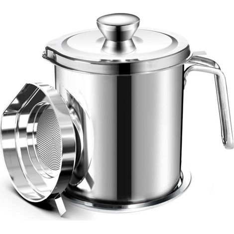 Contenitore per olio da 2 litri con filtro a maglia fine, coperchio antipolvere e base antiscivolo, ideale per conservare l'olio di frittura e l'olio di cottura (1/5)
