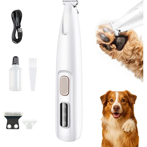 Tondeuse pattes douce chien/chat, lames céramique/inoxydable, LED, USB, étanche.
