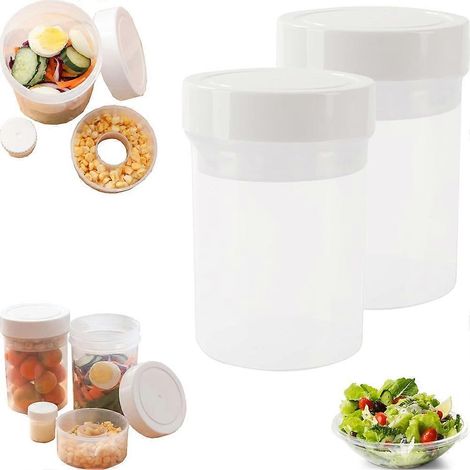 Auslaufsichere Salatgläser – Behälter zur Trennung von Nass- und Trockenzutaten, 3-in-1-Salatglas mit Dressingbehälter für die Zubereitung von Mahlzeiten (1/5)