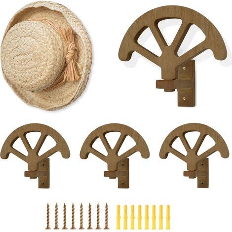 Lot de 4 porte-chapeaux de cowboy réglables en bois pour décoration murale pour placard, chambre à coucher, salon (1/5)
