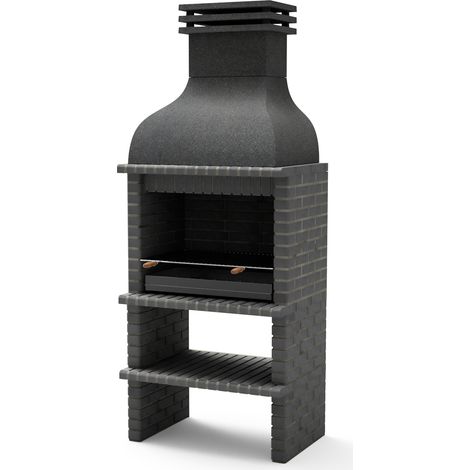 MOVELAR - Barbacoa de Obra Prefabricada para Leña y Carbón Modelo BBQ BENHADDOU PLUS con Parrilla (Gris Oscuro - 100 x 70 x 262 cm) REF: M01030 - Uso en Exteriores (1/3)