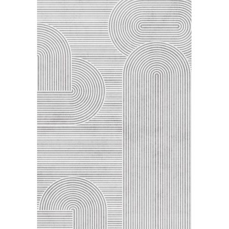 Modern Abstract Low-Pile Rug � Non-Slip & Machine Washable Floor Carpet for Living Room, Bedroom & Hallway � Neutral Short Shag Design SWIRL RUG 200280CM GREY (1/5)