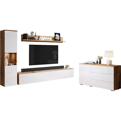 Conjunto de salón Sarasota 132, Roble wotan + Blanco brillante (1/5)