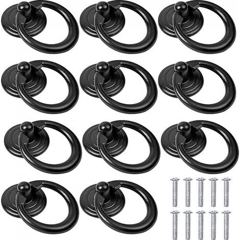 BEBUSINGOTO 10pcs Poignée d'armoire noire Bouton de porte en métal Anneau de tiroir Poignée de traction classique Meuble rond (1/4)