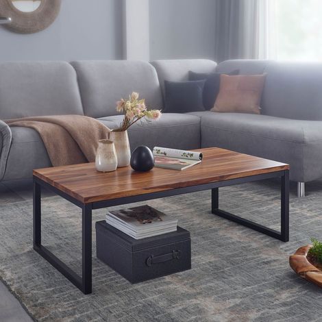Table basse 110x60x40 cm en bois de sheesham massif et acier (1/5)