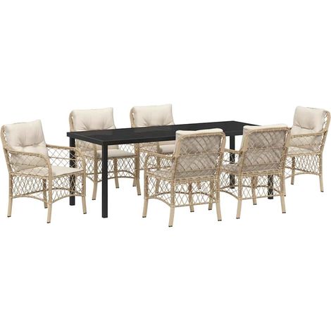 Maison Exclusive - Set da Pranzo per Giardino con cuscino 7 pcs Beige polyrattan