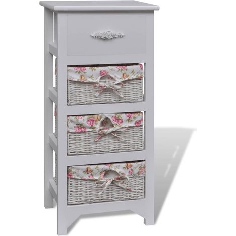 vidaXL Mobiletto con 1 Cassetto e 3 Cestini Bianco Legno di Paulownia (1/4)