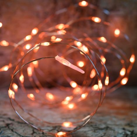 Guirlande lumineuse de Noël micro LED orange 7,5 m câble cuivré (1/3)
