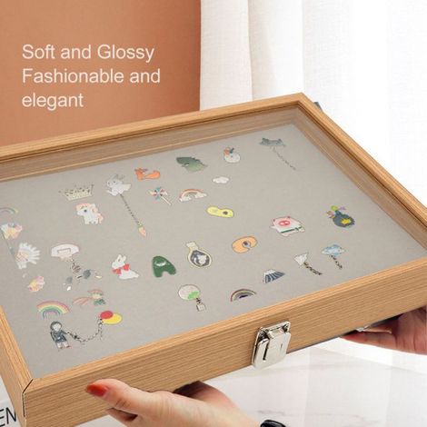 Présentoir À Broches - Verre Transparent Anti-poussière - Boîte De Rangement Pour Médailles Et Bijoux - 35 X 24 X 5 Cm - 1 Pièce (1/5)