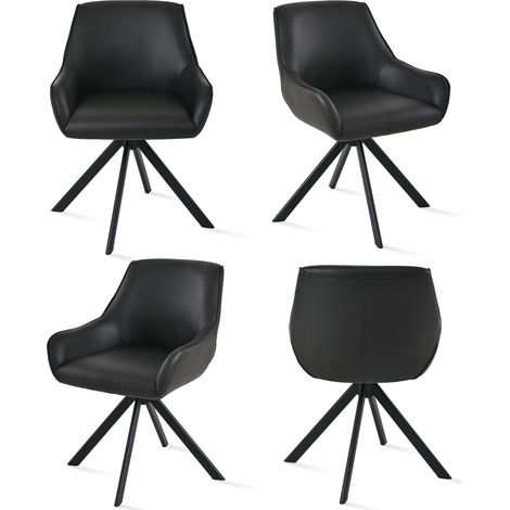Goeurvant Sillón giratorio 360° con respaldo curvado y cojín mullido, la combinación perfecta entre estilo y comodidad - Juego de 4 - Negro - Piel sintética