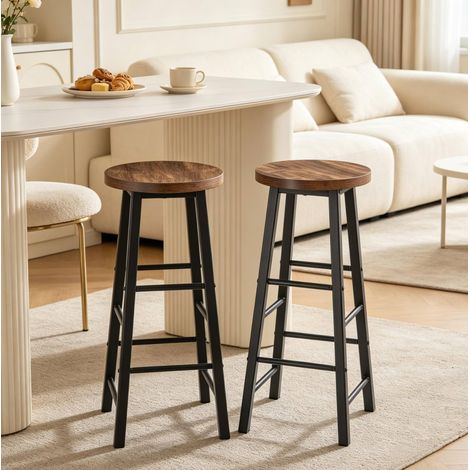 Barhocker aus Metall und MDF in Schwarz-Vintage mit Fußstütze, 2er-Set, stabil (1/5)