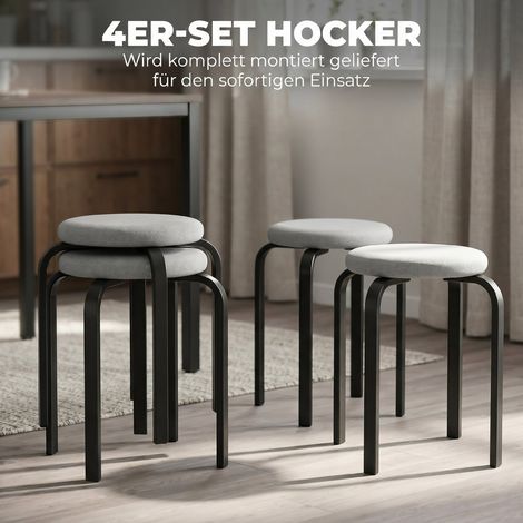 Lot de 4 tabourets de rangement modernes, rembourrés, ronds, sans dossier, pour cuisine et salle à manger, gris (1/5)