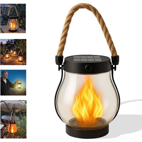 Lumières extérieures de lanternes solaires, lumières de flamme de corde de chanvre, lumières solaires de flamme dansante,il convient au camping en plein air, à la décoration du jardin de etc,1PCS (1/5)