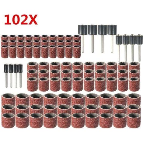 102-teiliges Gummischleiftrommel-Set mit kostenloser Aufbewahrungsbox, inklusive 90 Schleifbändern und 12 Trommeldornen für Dremel-Rotationswerkzeuge