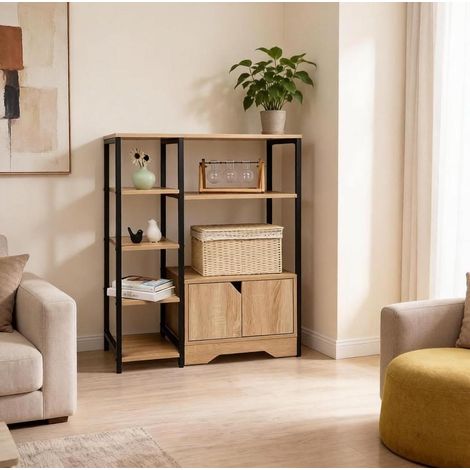 2-in-1 Bücherregal aus MDF in heller Eiche, 80 x 35 x 97 cm (1/5)