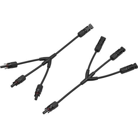 3-Wege-Parallel-Y-Verbinder für Solaranlagen, selbstverriegelnder PV-Kabeladapter, IP67 wasserdicht, Verlängerungskabel (Stecker auf Buchse), 12 AWG, Schwarz, 1 Paar