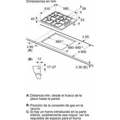 Placa a Gas Gas licuado G30,31 28-30/37 mbar, Gas natural H/E/(L)