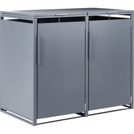 Cobertizo doble de metal para cubos de basura de exterior apertura superior con cadena para contenedor 480 litros acero galvanizado gris oscuro Piacenza