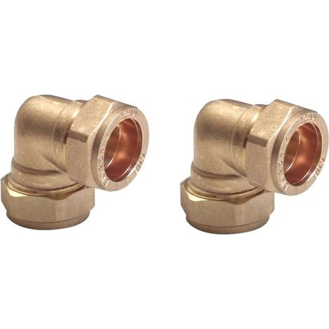 TC 15mm Brass 90 Degree Angle Compression Elbow Connector Fitting for Copper Pipe Pack of 2 (1/2)