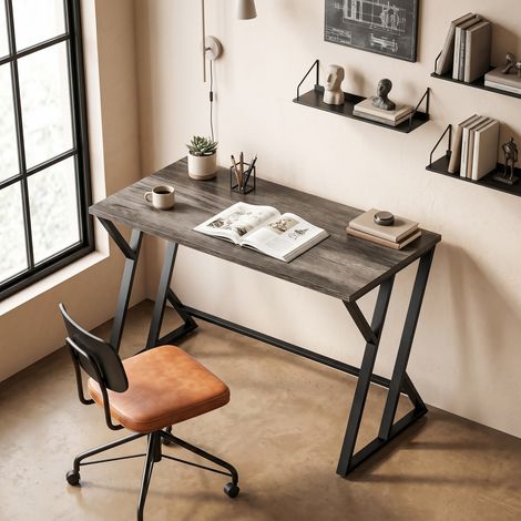 Bureau informatique 120x60 cm, table de bureau avec pied en métal en Z, aspect bois, design industriel pour espace de travail, gris (1/5)