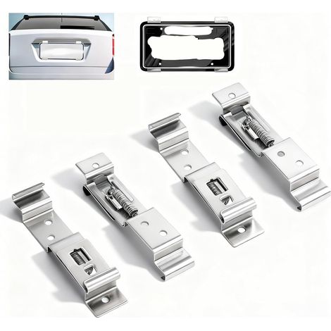 4 Pièces Support de Plaque D'Immatriculation sans Cadre, Porte Plaques, Clips de Plaque D'immatriculation, Argent, Acier Inoxydable, pour Voitures, Motos, Camping-Cars, Caravanes (1/5)