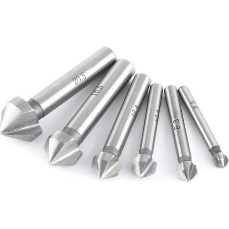 6pcs High Speed Steel Round Shank 3-Flute Countersink Cutter Bits Chamfering Tool