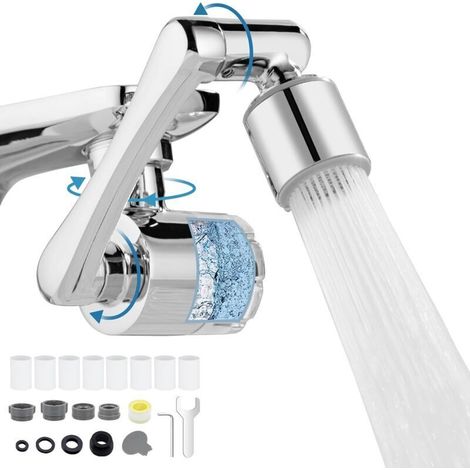 Robinet de Rallonge Multifonctionnel pivotant à 1080° Robinet avec 8 Filtre,Extension Robinet en Laiton,2 Modes Embout Robinet Mousseur Pour Robinets
