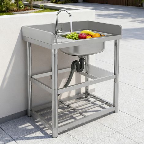 Fregadero individual de acero inoxidable, fregadero de cocina de pie con un solo tazón 80x50x80 cm (1/5)