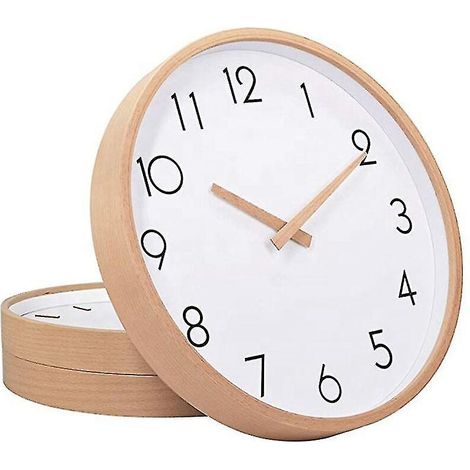 Horloge littéraire en bois massif à mouvement silencieux, design simple, horloge nordique en bois, horloge murale en bois (1/5)